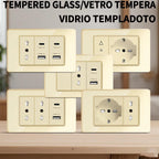 118-Style EU/CL Dual Socket with USB-C PD 20W - Tempered Glass Italy & Chile Outlet for Home/Office