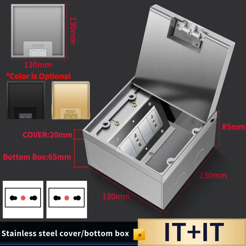 Stainless Steel Floor Socket Outlet, Hidden Flush Mount Electrical Floor Power Socket for EU US FR BR IL Standard Plug