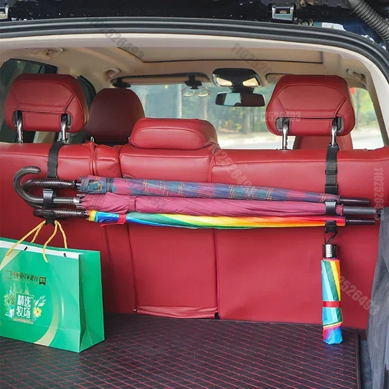 2Pcs Car Back Seat Hook Multi-function Rear Seat Headrest Hanging Hook Umbrella Holder Back Storage Interior Organizer Amagi