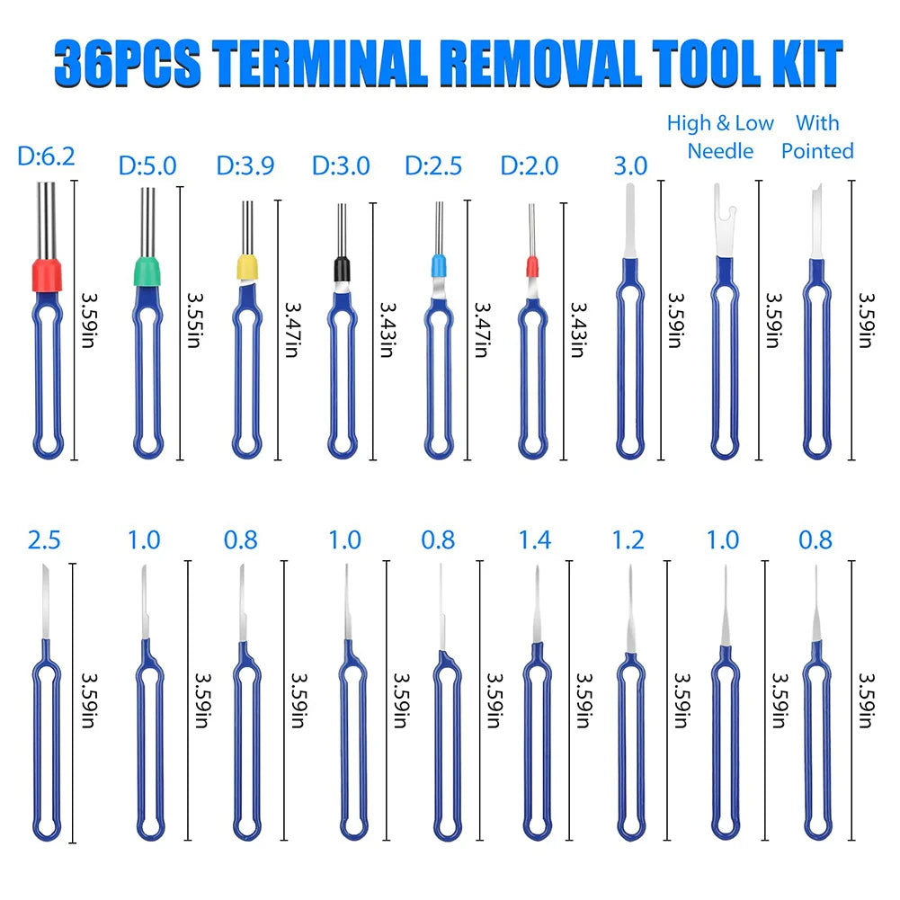 36Pcs Terminal Removal Tool Kit Depinning Tool Electrical Connector Pin Removal Car Optional Wire Terminal Removal Tools