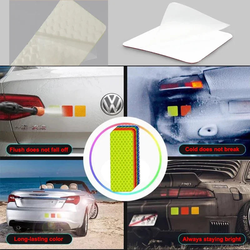 10pcs Car Bumper Reflective Stickers Reflective Warning Strip Tape Secure Reflector Stickers Decals Accessories