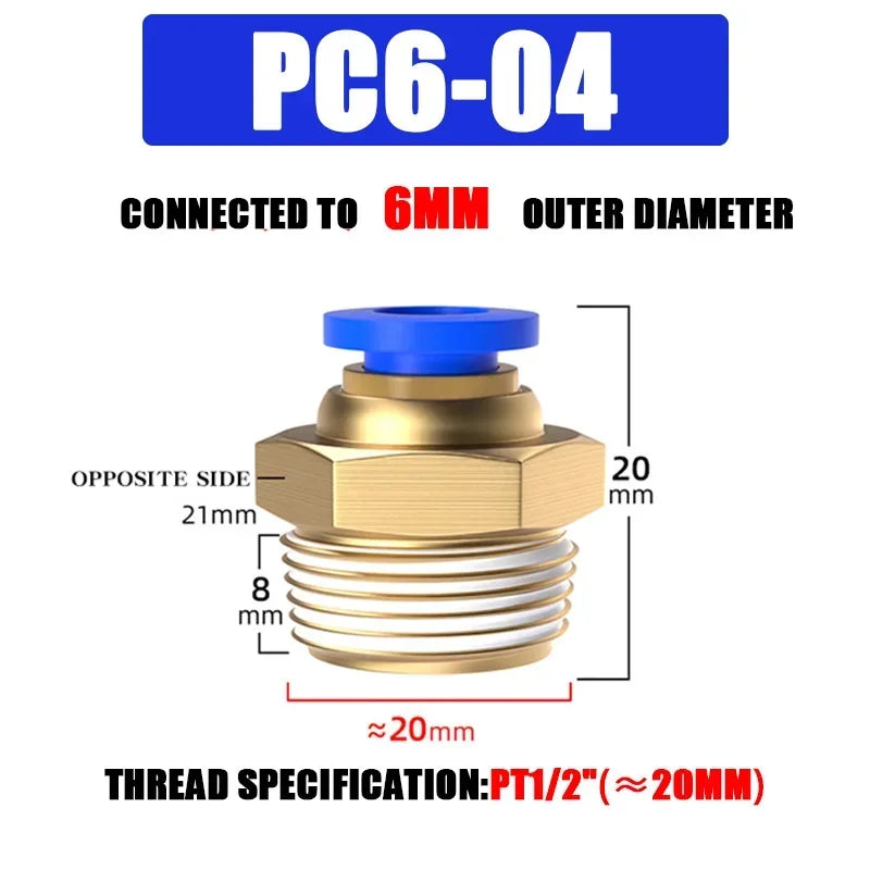 10/50PCS Pneumatic Fitting Air Connector PC 4mm 6mm 8mm 10mm 12mm Thread 1/8" 1/4" 3/8" 1/2" Hose Fittings Pipe Quick Connectors