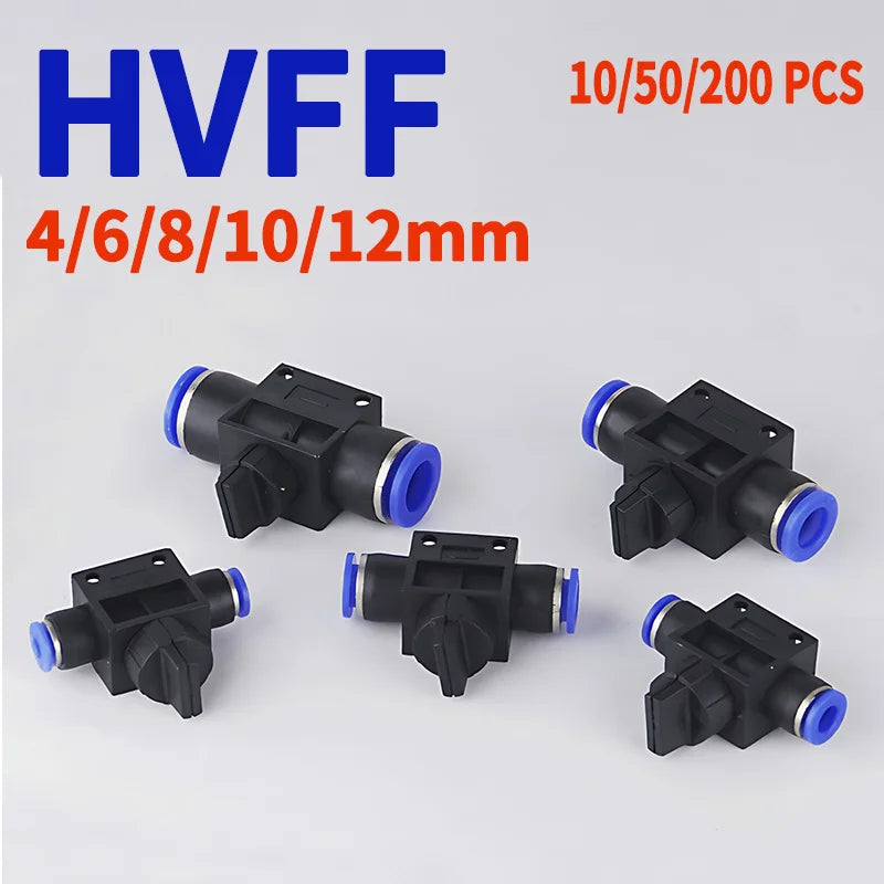10/50/200 PCS HVFF Air Manual Valve 4mm 6mm 8mm 10mm 12mm, Pneumatic Push In Quick Joint with Manual Current-Limiting Control