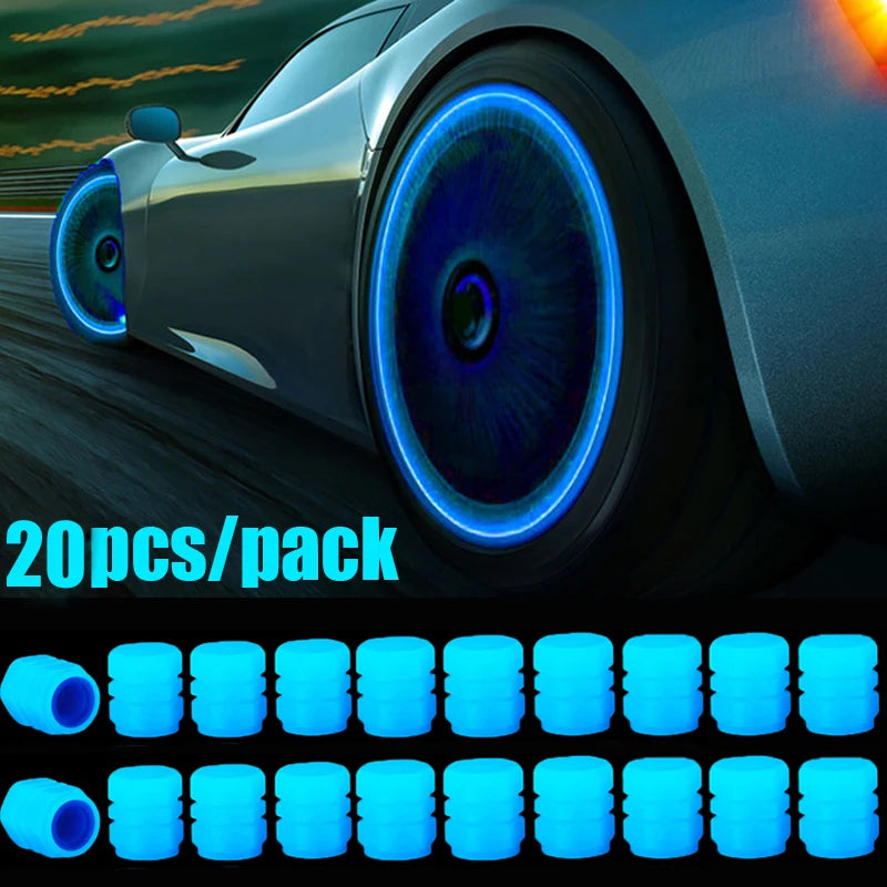 Luminous Valve Caps Car Tire Fluorescent Tyre Valve Stem Decor Luminous Cap Night Glowing Wheel Hub Nozzle Valve Caps