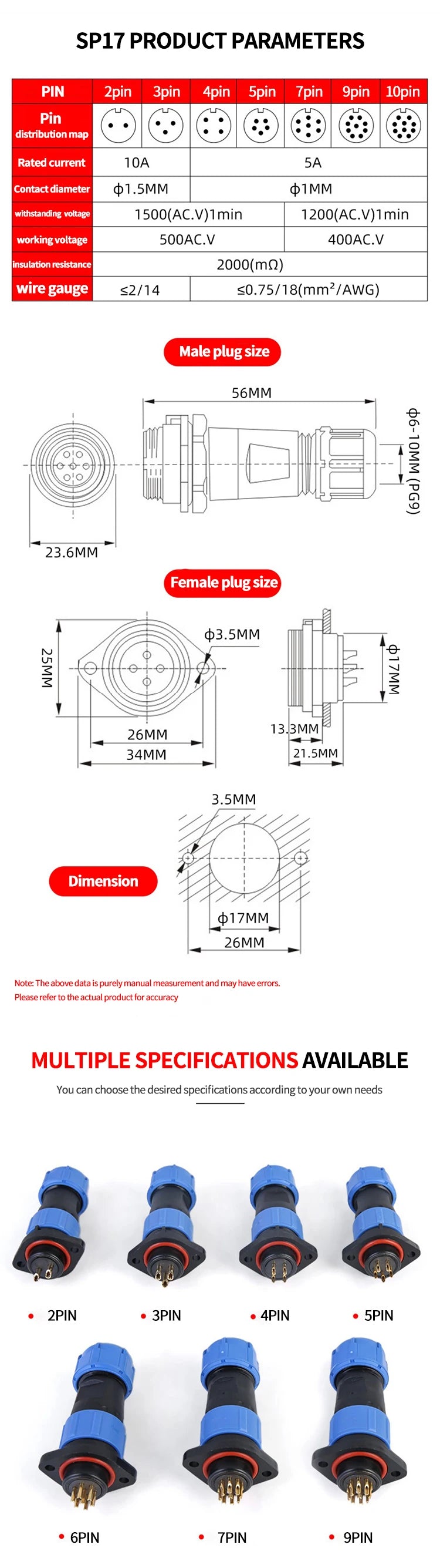 IP68 Waterproof Aviation Connector, Panel Mount Male Female Plug Socket for Industrial Equipment, 2–12 Pin Circular Connector