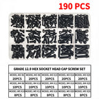 Grade 12.9 Carbon Steel Socket Head Cap Screws Kit, M3 M4 M5 M6 M8 Assortment, High Tensile Hex Bolts, Rust Resistant, Allen Key