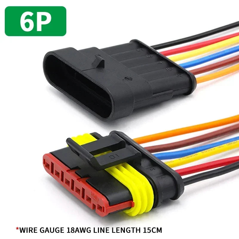 5/20/100 Sets HID 1/2/3/4/5/6 Pin Waterproof Auto Connector Kit with 15CM 18AWG Wire for Car/Truck Harness Wiring