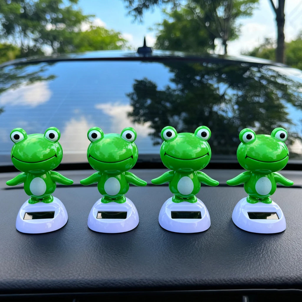 Cute Frog Car Interior Solar Decoration Bobble Head Frog Solar Powered Shaking Head Ornament Animated Car Dashboard Decoration