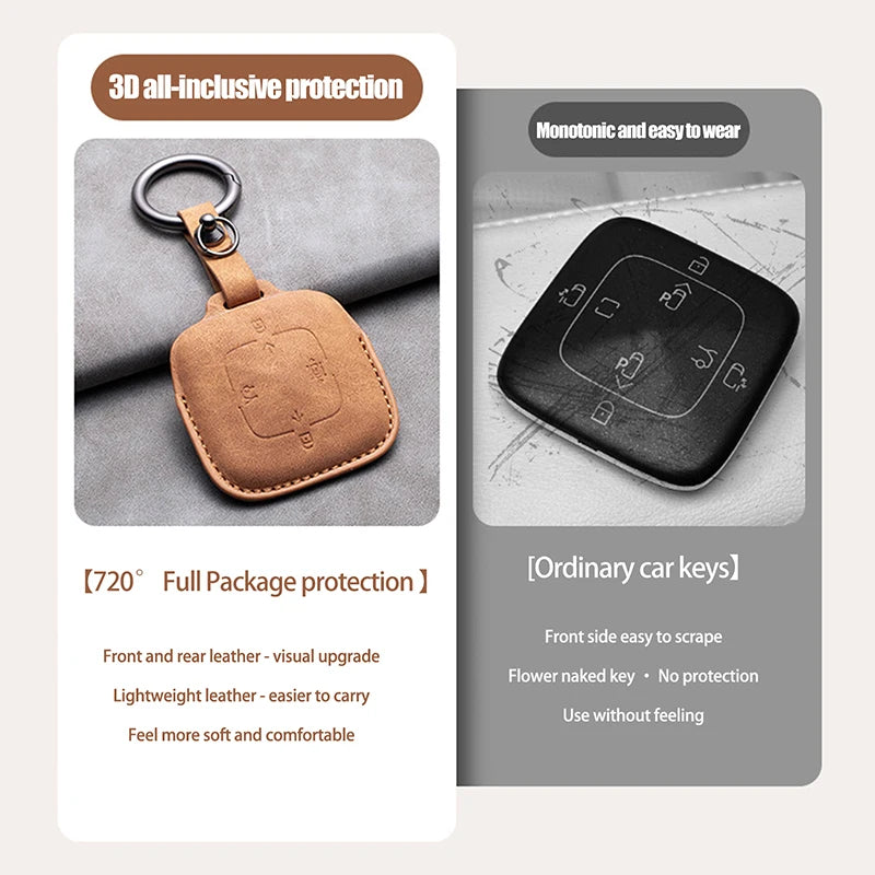 New Leather 4 Buttons Car Remote Key Case Cover for Zeekr 001 X 2021 2022 2023 for ZEEKR 001 009 Full Protector Fob Keychain