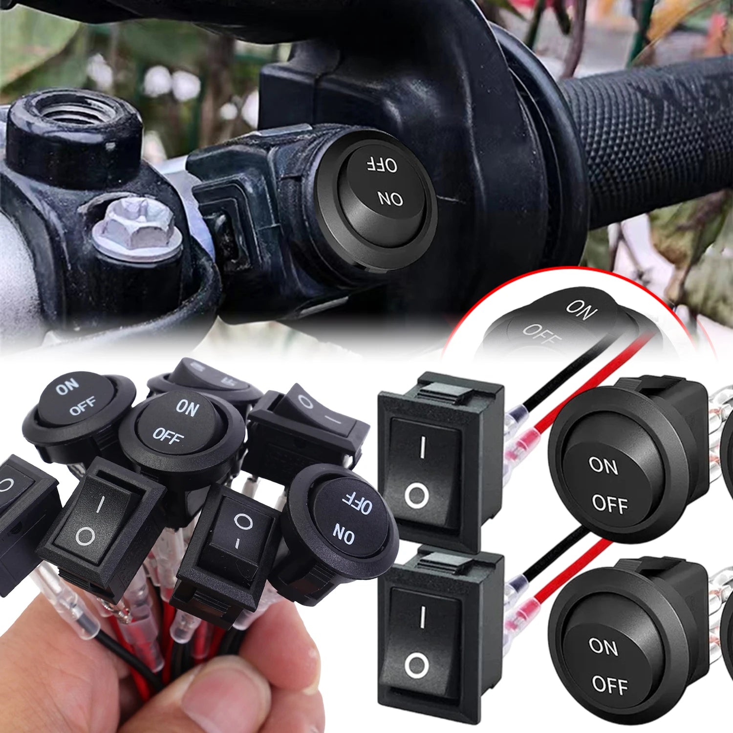 1/5/10pcs Car Motorcycle Toggle ON-OFF 2 Pin Rocker Switch with 16CM Pre-Wired Terminals 12V/24V Power Switch for Marine Boat