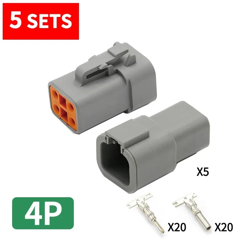 5Sets Deutsch DTP 2 Pin 4 Pin Gray Male Female Waterproof Electrical Auto Connectors Plug DTP06-2S DTP04-2P DTP06-4S DTP04-4P
