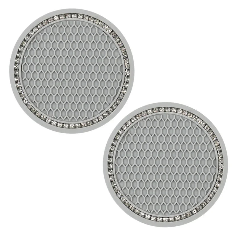 2pcs Cute Bling Car Cup Holder Coaster Mat with Rhinestone for Women Girl Universal Anti Slip Automotive Interior Amagi
