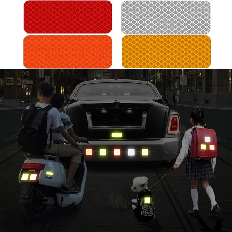 10pcs Car Bumper Reflective Stickers Reflective Warning Strip Tape Secure Reflector Stickers Decals Accessories