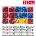 280/480/720/1200pcs Cold Pressed Terminal Kit - Insulated Quick Connect Spade/Ring/Fork Crimp Connectors for Automotive Wiring