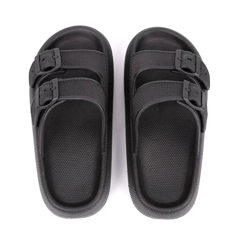 Men's Casual Simple Buckle Adjustable Eva One-Piece Double-Bar Flat Slip-On Slippers Suitable for Home and Outdoor Beach Sandals