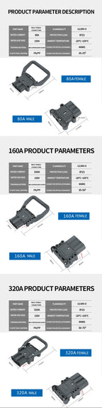 1/5/20 Sets REMA Type Connector 80A 160A 320A Electric Forklift Power High Current Battery Charger Male And Female Plugs Sockets