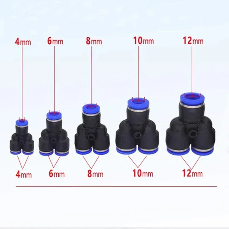 Pneumatic Push-to-Connect Fittings Kit 20/100/500PCS Y W Shaped Air Water Oil Hose Connectors for Nylon Polyurethane Tubing