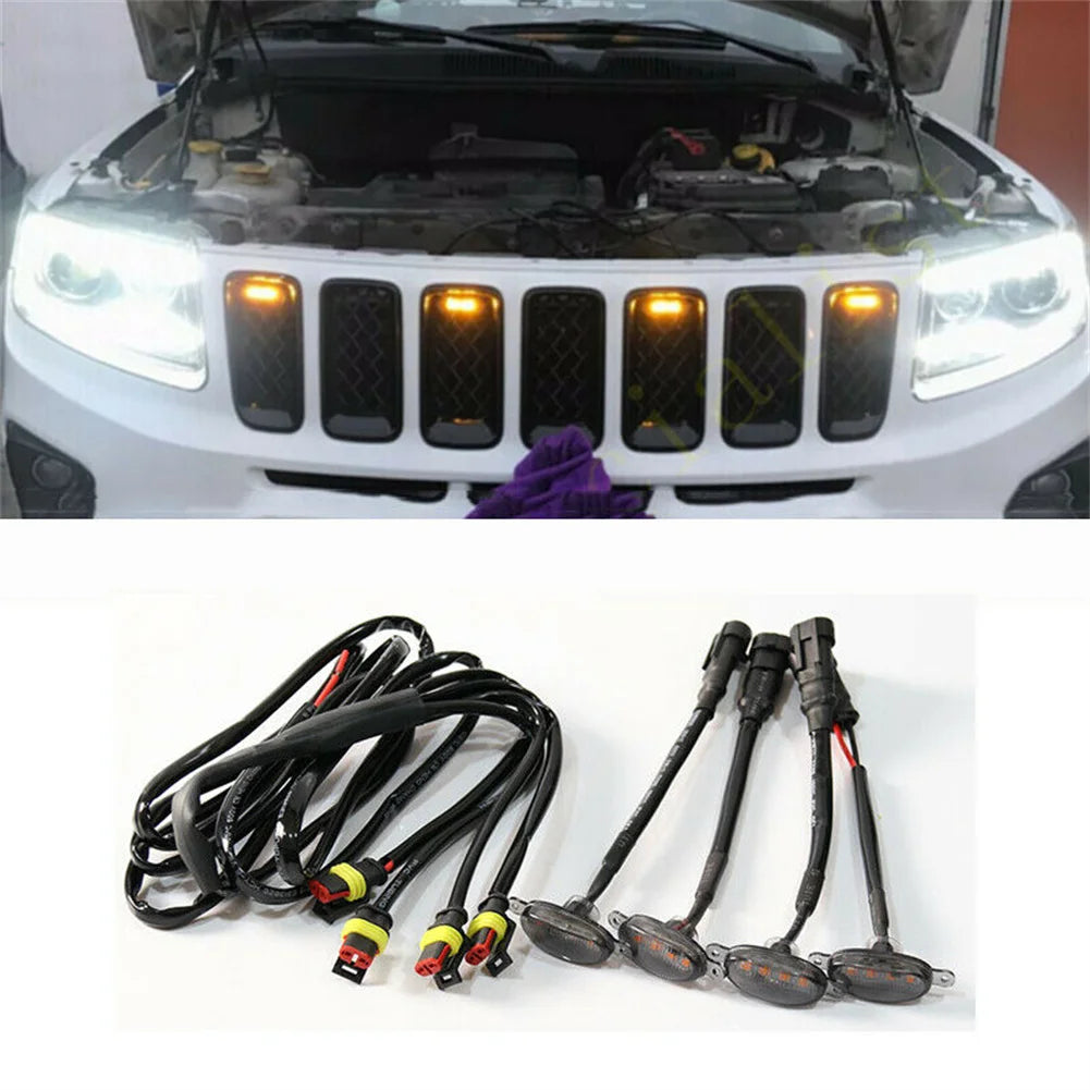 4Pcs Front Grille LED Light For Jeep 2003 To 2021 Front Grille LED Light Raptor Style Grill Car Accessories