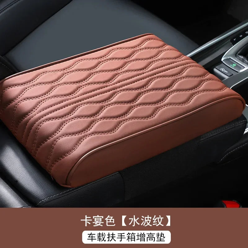 Car Soft Armrest Mat Wave Embroider PU Leather Center Console Arm Rest Protection Cushion Auto Armrests Storage Box Cover Pad
