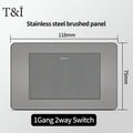 Stainless Steel Wall Socket – 118×75mm Italian-Style with USB-C & Schuko/Chilean Plug, Brushed Finish for Home & Office