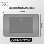 Stainless Steel Wall Socket 118x75mm Italian-Style with USB-C & Schuko Chilean Plug - Brushed Finish for Home/Office