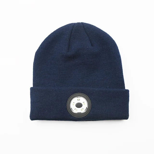 Winter Men Beanie Hat with LED Light Rechargeable Knitted Hat for Woman Cap Night Running Fishing Riding Sports Teenager Beanies