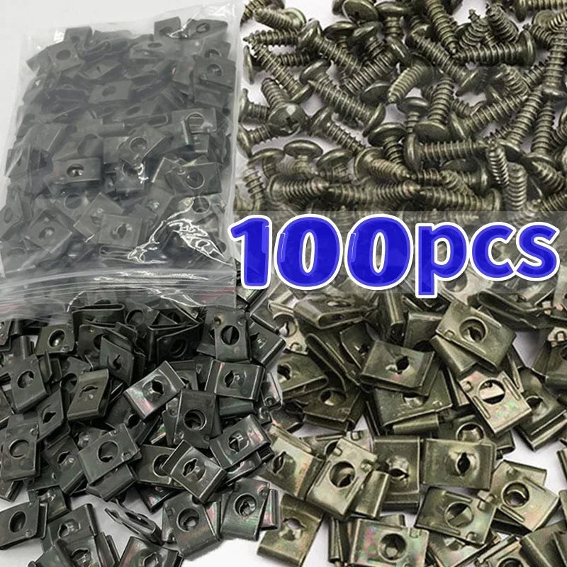 Mixed Car Motorcycles Metal 100/10pcs Screw Tapping Fastener U-Type with Screw Anti-rust Protection Clip Buckle Iron Sheet Amagi