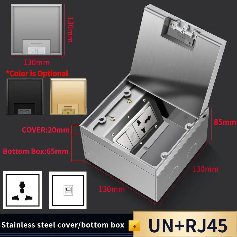 Stainless Steel Floor Socket Outlet, Hidden Flush Mount Electrical Floor Power Socket for EU US FR BR IL Standard Plug