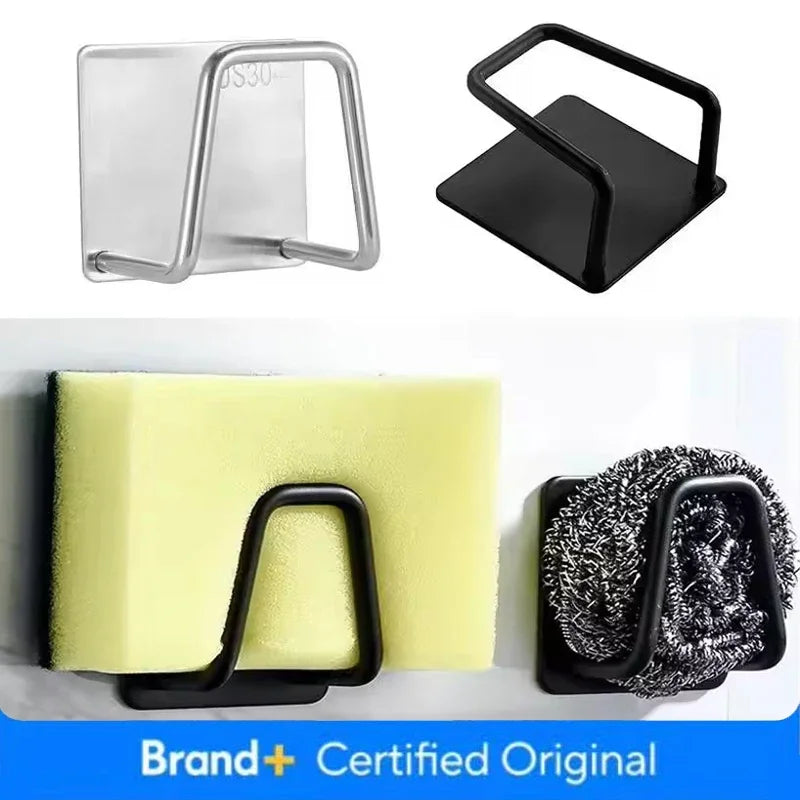 Stainless Steel Sponge Holder for Kitchen Sink - Rustproof Brushed Sponge Caddy Silver Organizer Adhesive Clutter-Free Amagi