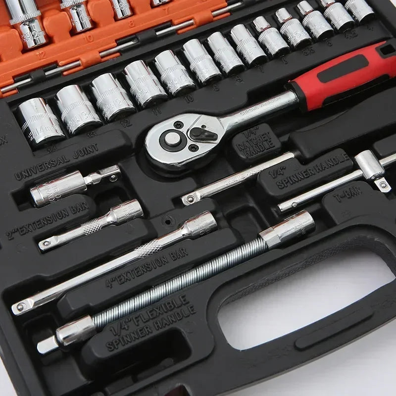 46pcs Complete Socket Wrench Tool Set for DIY Auto Repair and Household Tasks Amagi