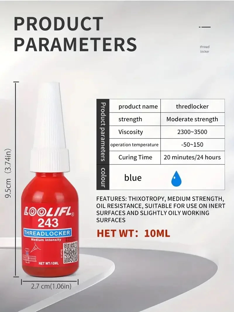 10 Ml Medium Strength Threadlocker Blue Threadlocker Adhesive 243 Threads Below M20 Amagi