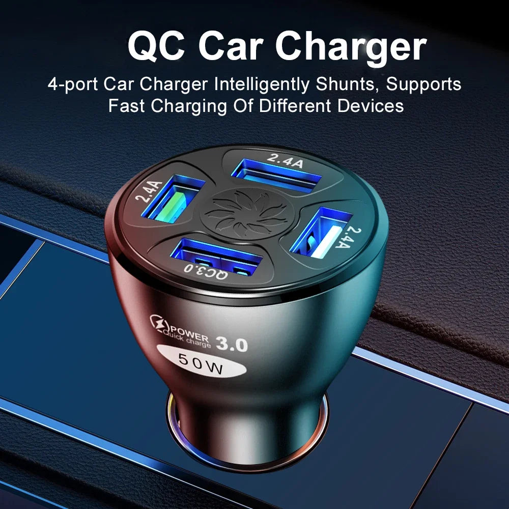 66W USB Type C Fast Charger For Car PD 4 USB Car Quick Charge QC3.0 12/24 V Cigarette Lighter Charger Adapter For iPhone Xiaomi