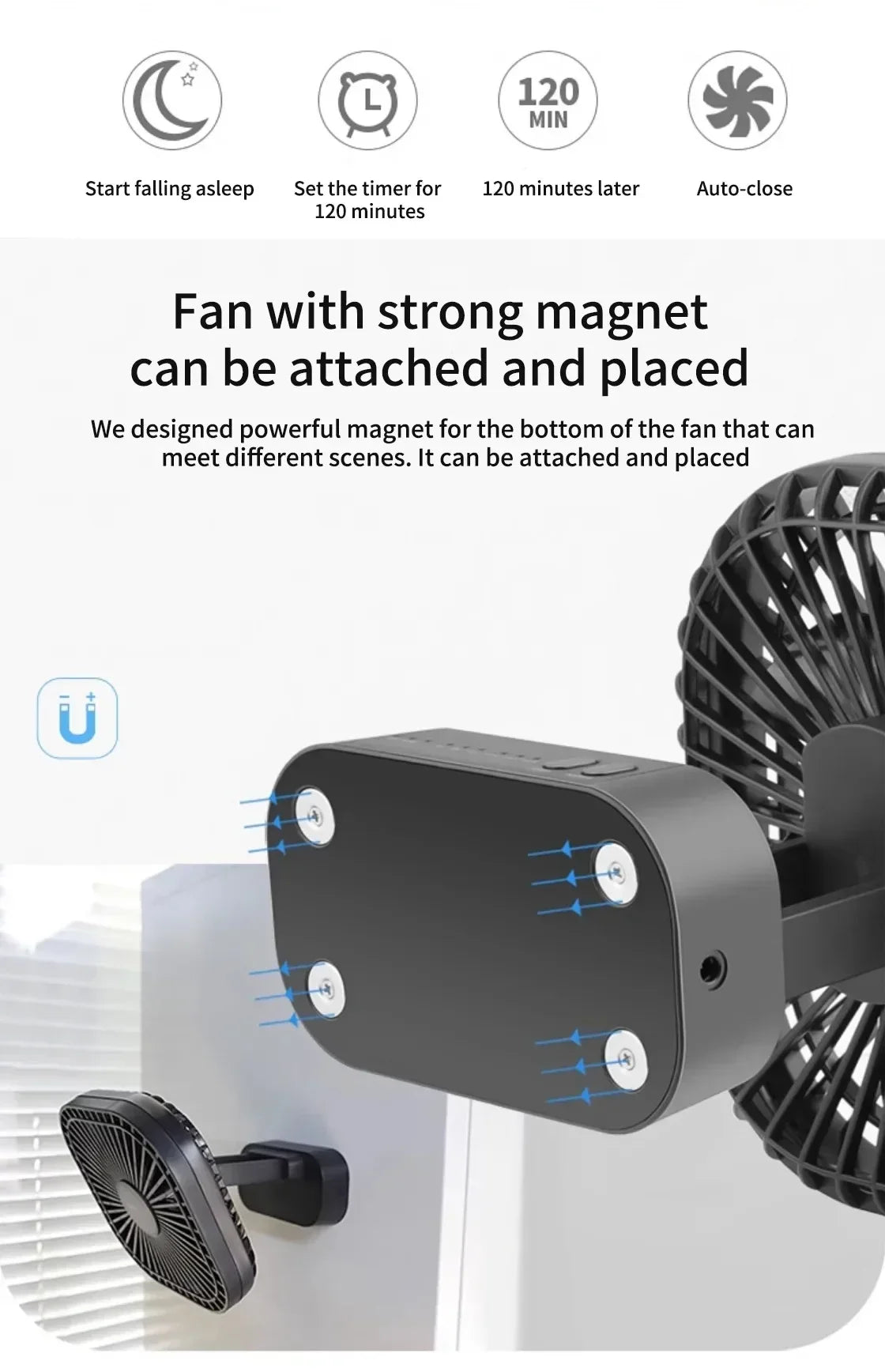 AD-Desktop Mini Rechargeable USB Fan With Timer Foldable 3 Speed 7 Leaf Portable Quiet Fan For Office Outdoor Camping Amagi