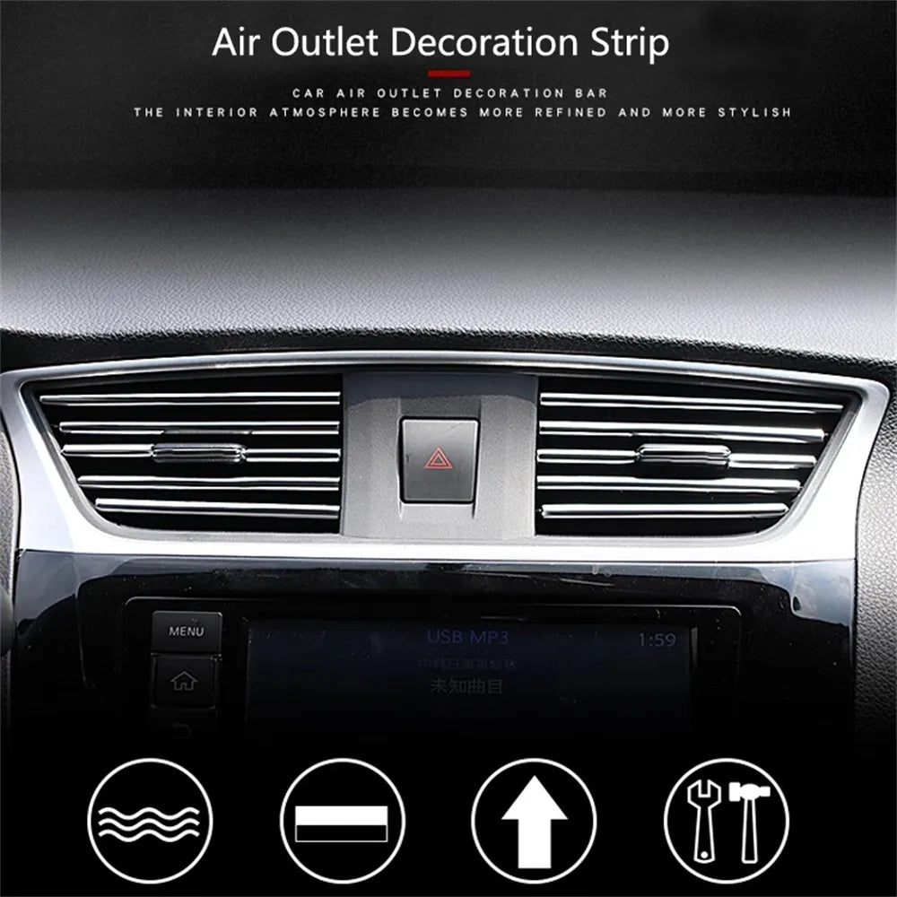 10Pcs Car Interior Air Conditioner Outlet Decoration Stripes  Car Air Conditioning Outlet U Style Decoration Strip Accessories