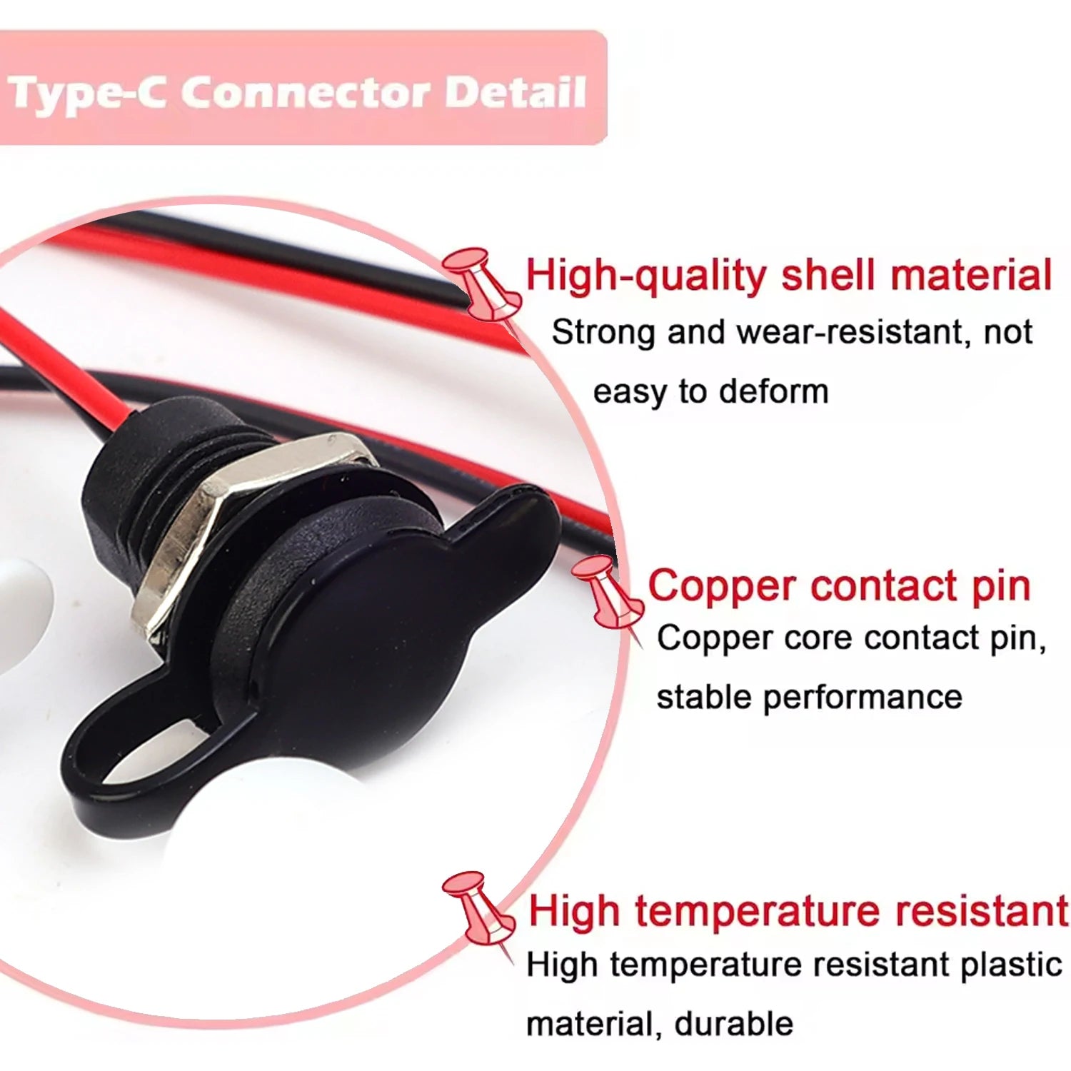 Flush Mount USB Type C Waterproof Receptacle 5V 3A Female Socket Pigtail 2 Pin Power Connector Retrofit Auto RV Marine Car Parts