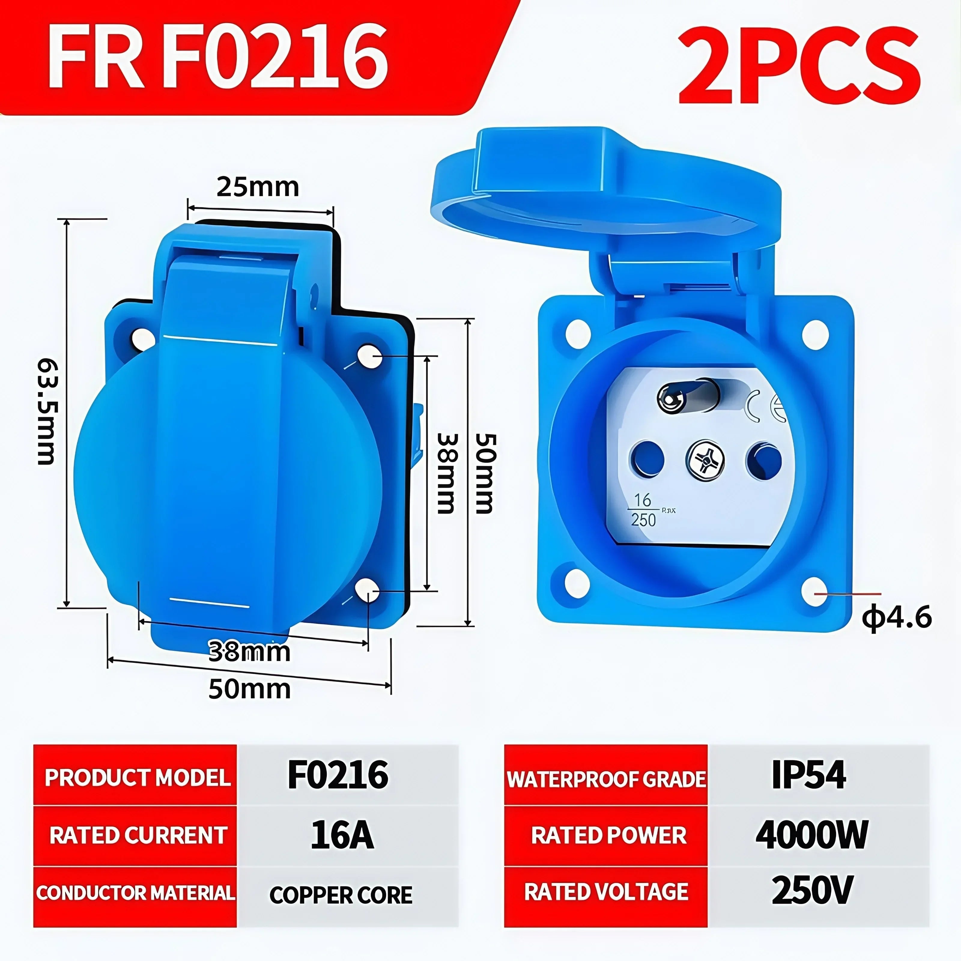 IP54 16A Outdoor Socket with Flip Cover | Euro/UK/BR Plug Waterproof for Garden & Industrial Use - Heavy Duty Explosion-Proof