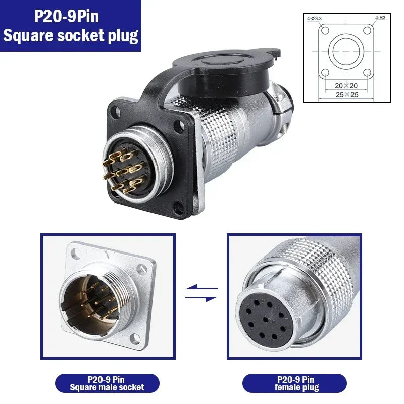PLS20 WS20 TP20 Aviation Connector 20mm Opening Diameter 2-12 Pin Male Female Circular Plug Socket Metal Shell Waterproof IP67
