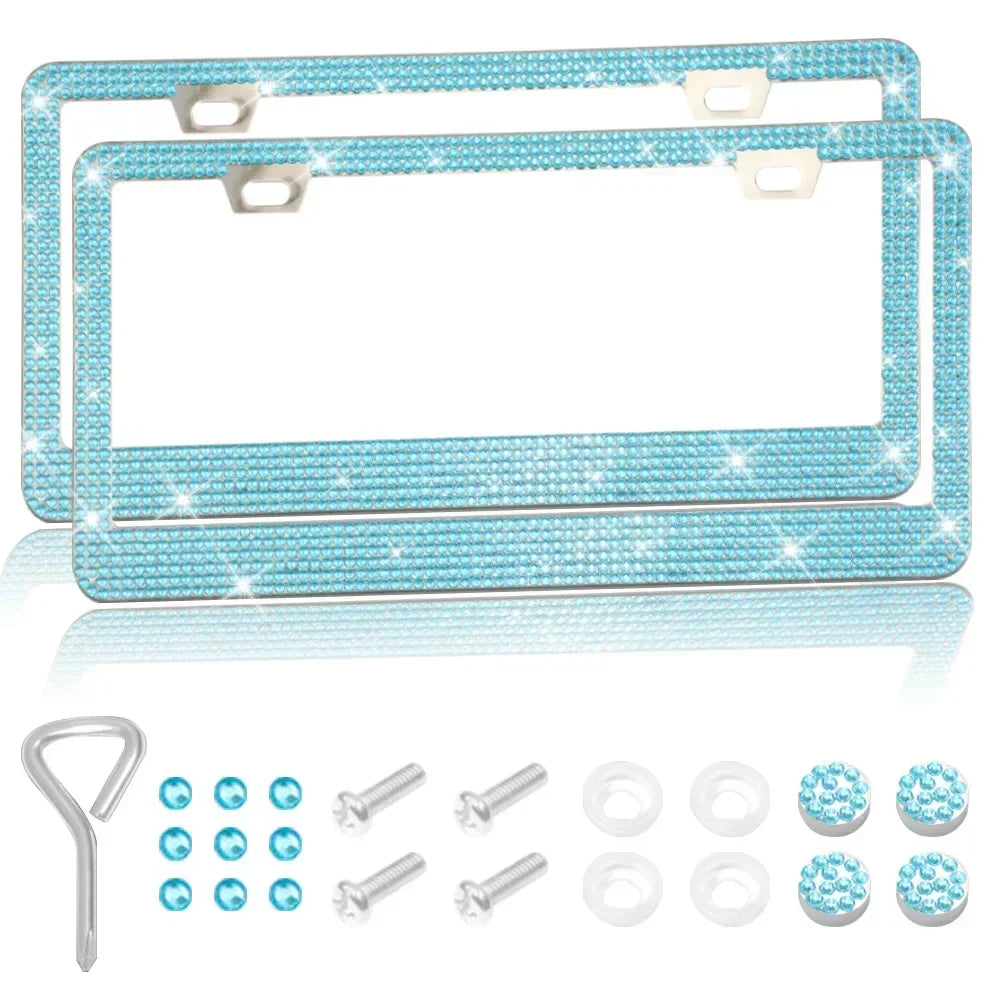 Car Glitter Crystal Sticker License Plate Frame Women's License Plate Frame Auto Parts 12.2*6.3in Three Colors Optional Amagi