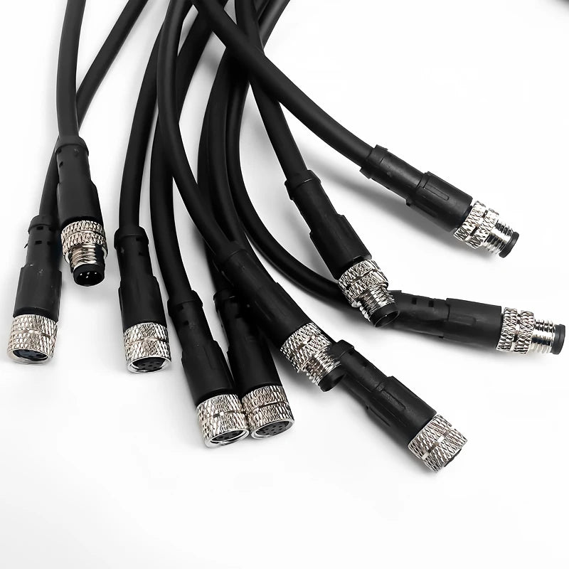 2m M8 Sensor Connector Cable, Straight & Right Angle Options, Male/Female, 3/4/5/6/8 Pin, Waterproof Molded Plug for Industry