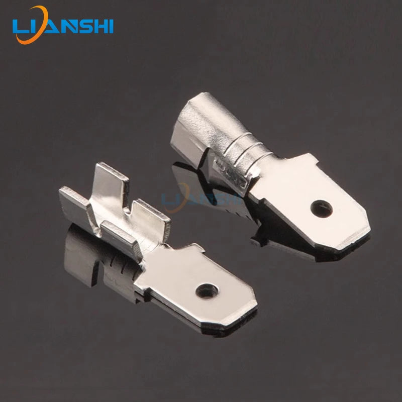 100pcs 6.3 male connectors, 0.8mm thick, 250 male terminals, brass tin-plated