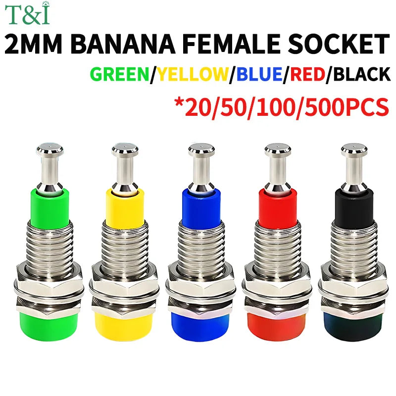 20/50/100PCS 2mm Banana Female Socket Jack with Insulated Copper Wiring Terminal—Ideal for Panel Testing and Speaker Connections