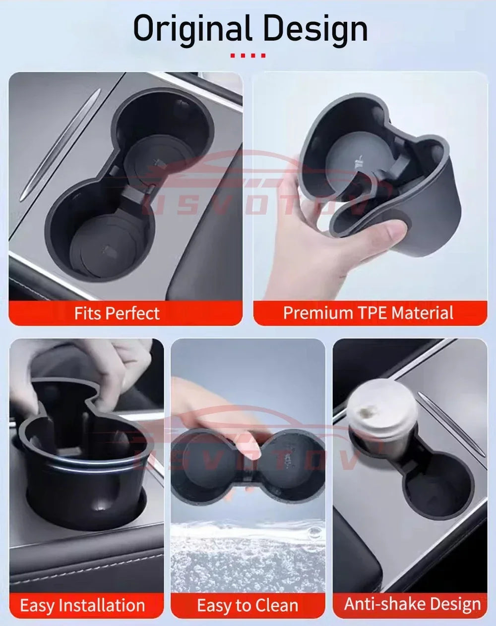 For Tesla Model 3/Y Center Console Water Cup Holder Limiter Premium TPE Sleeve Pad with Storage Function Upgrade Your Car Amagi