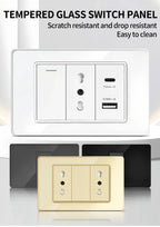 118-Style EU/CL Dual Socket with USB-C PD 20W - Tempered Glass Italy & Chile Outlet for Home/Office