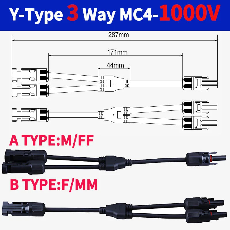 1/5/20/100 Sets DC PV Y Branch Photovoltaic Solar Connector 1000V 30A Male Female 3-Way 4-Way 5-Way Plug 1 To 2/3/4 Adapter