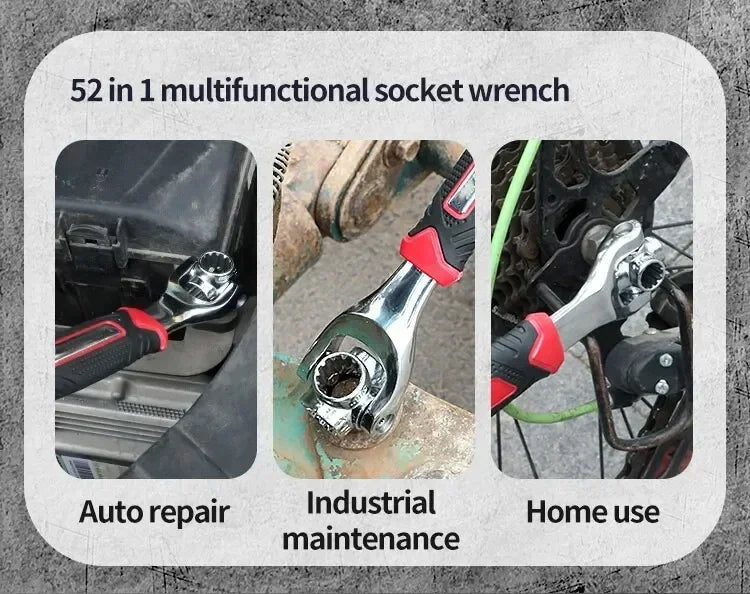52-in-1 Multi-Functional Socket Wrench Set - 8-19mm Non-Slip Handle & Rotating Bone Design - Universal Wrench 360 Amagi