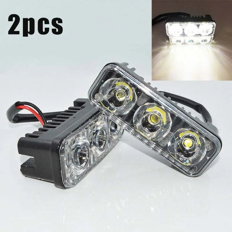 2pcs 3LED Car Work Light DRL Spotlight Super White High Power Waterproof Car Daytime Running Light Fog Lamp Driving Lamp