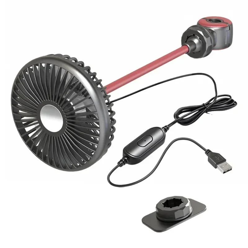 Car USB Fan Dual Head Cooling Air Hose Fan for Backseat 360°Rotation 3-Speed Auto Headrest Fan For Rear Seat Amagi