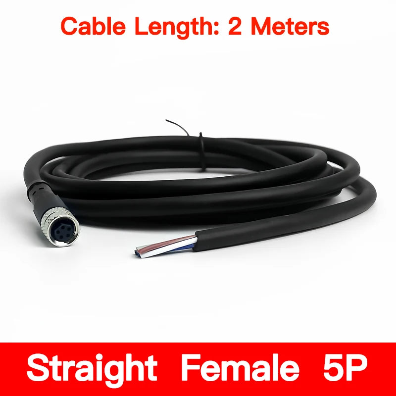 2m M8 Sensor Connector Cable, Straight & Right Angle Options, Male/Female, 3/4/5/6/8 Pin, Waterproof Molded Plug for Industry