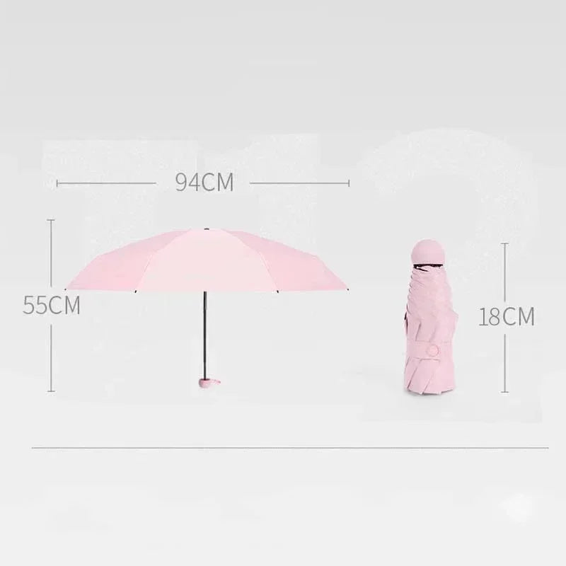 Mini Capsule Umbrella Five-Fold Six-Rib UPF50+ Sunshade UV Protection Compact Foldable Rain Umbrella for All Weather Amagi