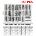 DIN913 Hex Socket Flat Point Set Screw Assortment – M3–M10 Black Steel & 304 Stainless Steel Mix